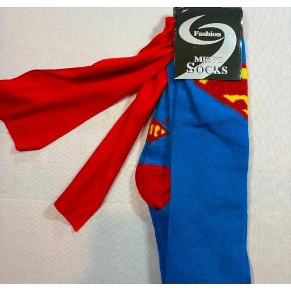 Superman Cape Socks Men's Size 8-12 DC Comics Superhero Royal Blue Red New NWT